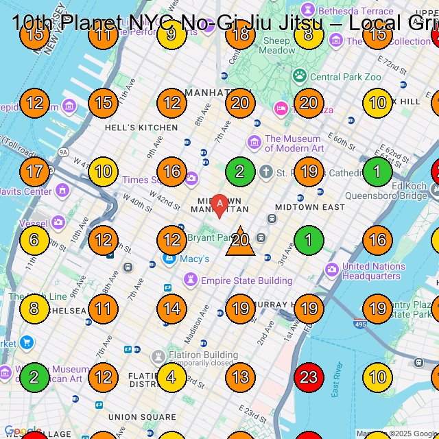 10th Planet NYC No-Gi Jiu Jitsu New York GeoGrid ranking map for Martial arts school New York NY